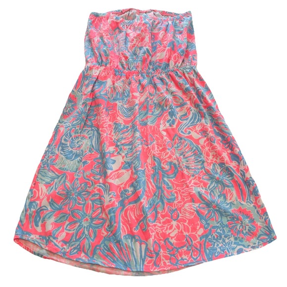 Lilly Pulitzer Windsor Summer Siren‎ Pink Sun Ray Seashell Strapless Dress SMALL - Picture 4 of 8